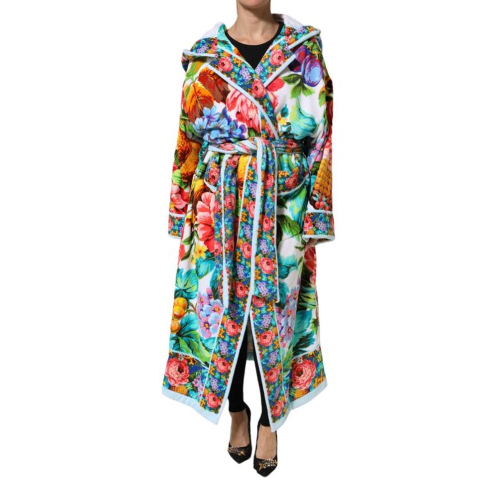 Dolce & Gabbana Multicolor Floral Print Belted Bathrobe Coat Women's Jacket